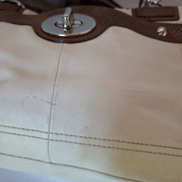 Coach Leather Purse | Cream & Brown Snake-Embossed Trim | Silver Hardware - Picture 8 of 13